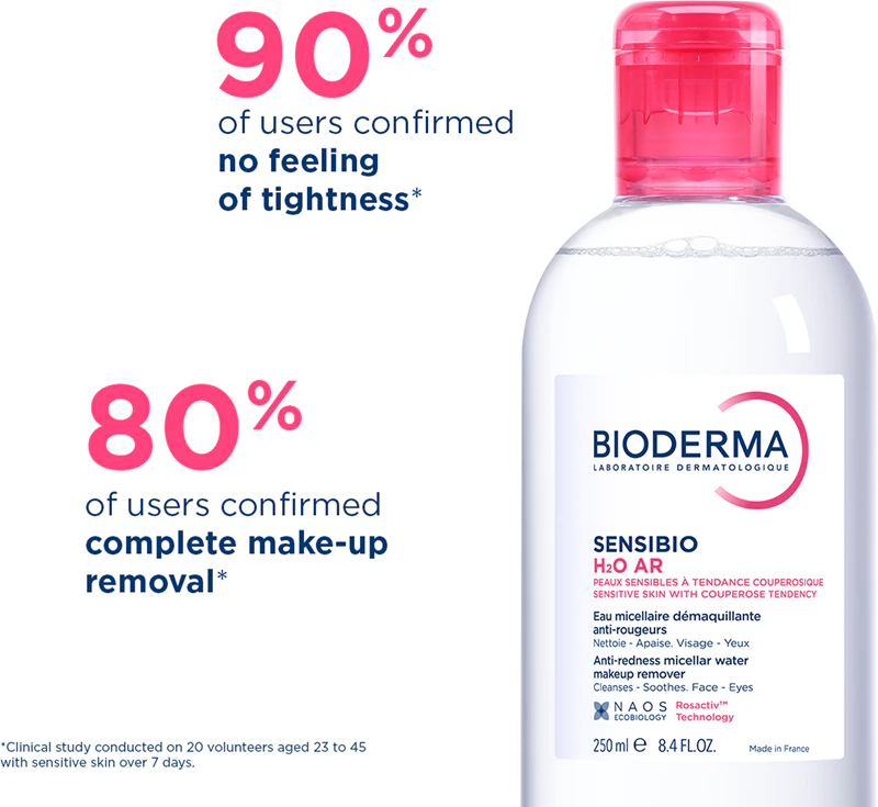 Água micelar Bioderma Sensibio H2O AR para pele sensível com tendência a manchas.