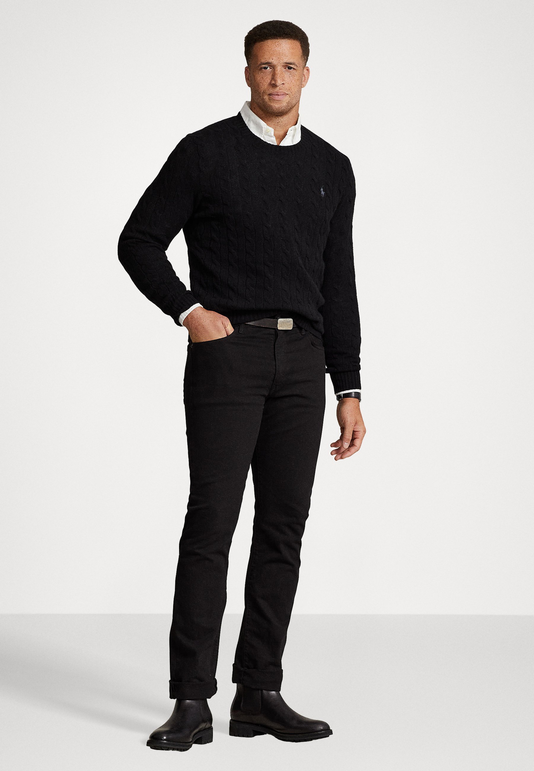 Polo Ralph Lauren Big & Tall CABLE KNIT WOOL CASHMERE JUMPER - Svetr - black