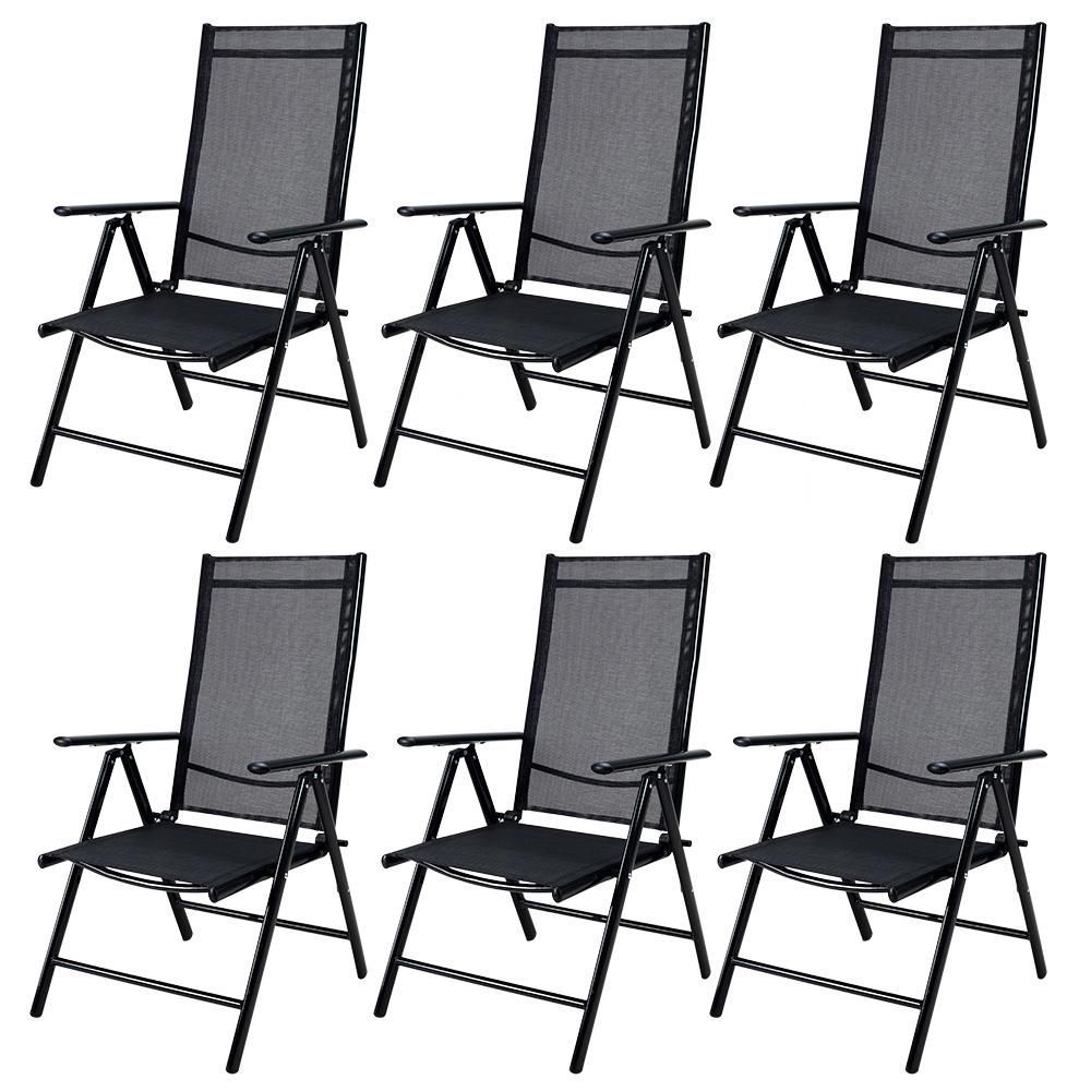 CASARIA® 6x Chaises de jardin pliantes aluminium 120kg dossier haut réglable 8 positions chaise Anthracite