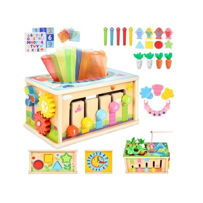 Jouet Bébé 8 en 1 - MARQUE - Cube d'activité - Bois - Silicone - 0-4 ans