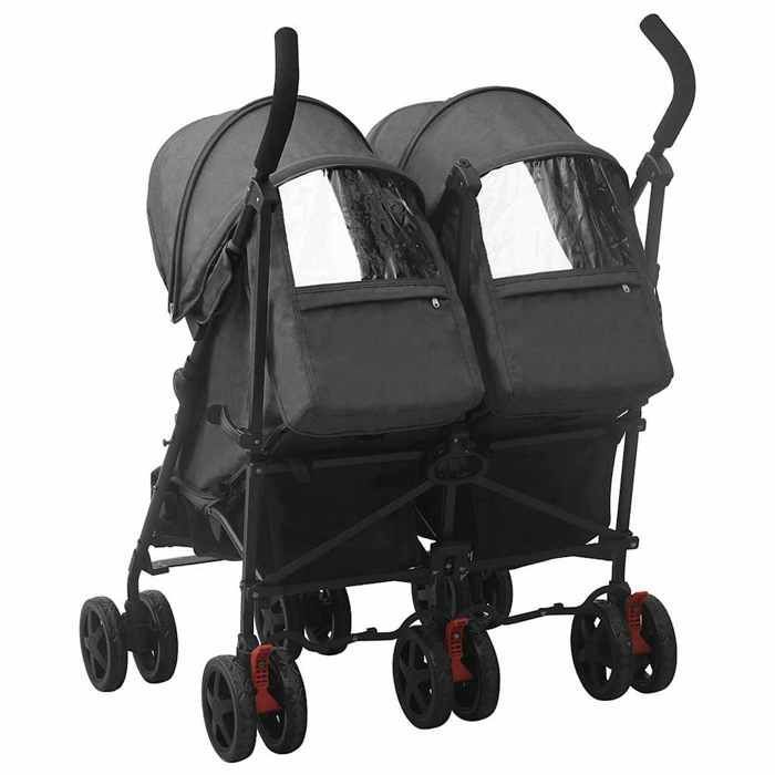 Double stroller - vidaXL - Anthracite - Adjustable - Foldable - With canopy