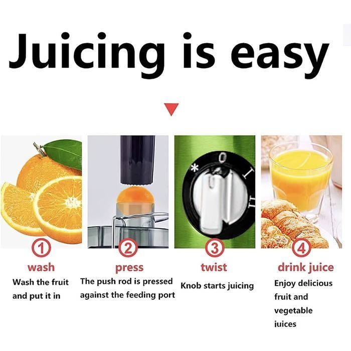 Extracteur de jus 400 W - 85 % de rétention nutritionnelle + 3 vitesses + Nettoyage en un clic - Rouge-B
