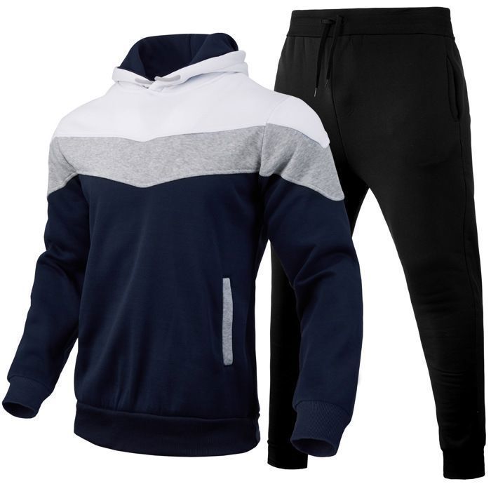 2-Piece Men's Cotton Tracksuit Set: Casual Hoodie, Long-Sleeve Pullover Sweatshirt, and Track Pants - White