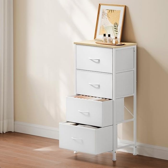 WOLTU Commode, 4-ladenkast in stof, metaal en bewerkt hout E1, wit W0ITT5038