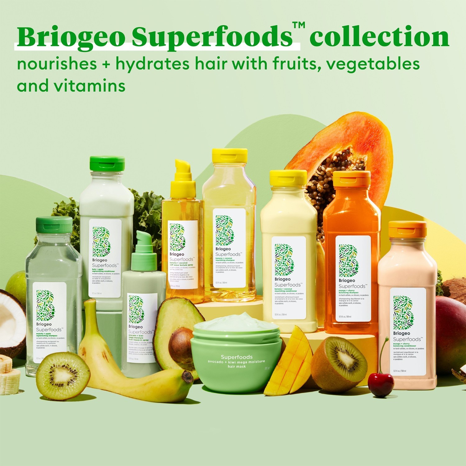 „Briogeo“ nenuplaunamas kondicionierius „Superfoods™“ su avokadu ir kiviu – „Mega Moisture 3 in 1“ nenuplaunamas purškiklis – 170 ml