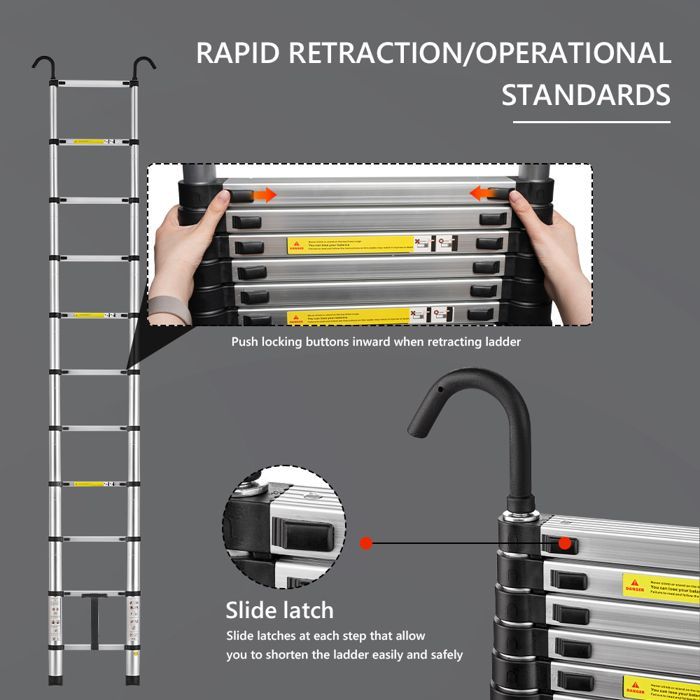 Telescopische ladder - STANEW - 3,2 m - Aluminium - Draagvermogen 150 kg - Afneembare haak