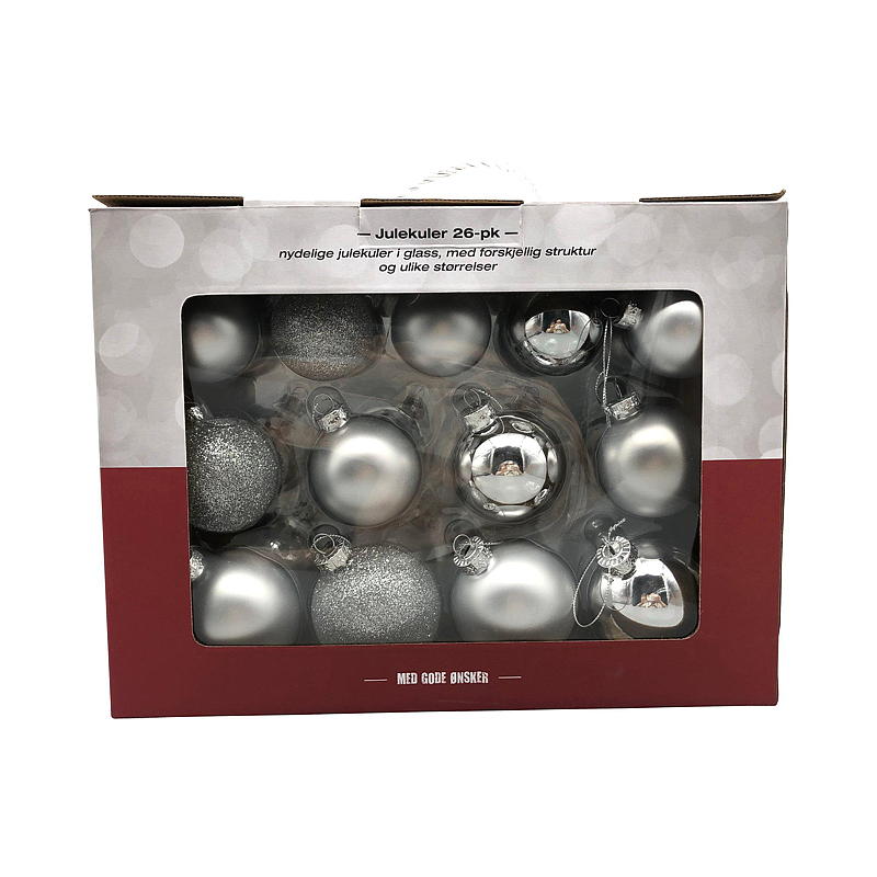 Julgranskulor 26 stycken glas, silver