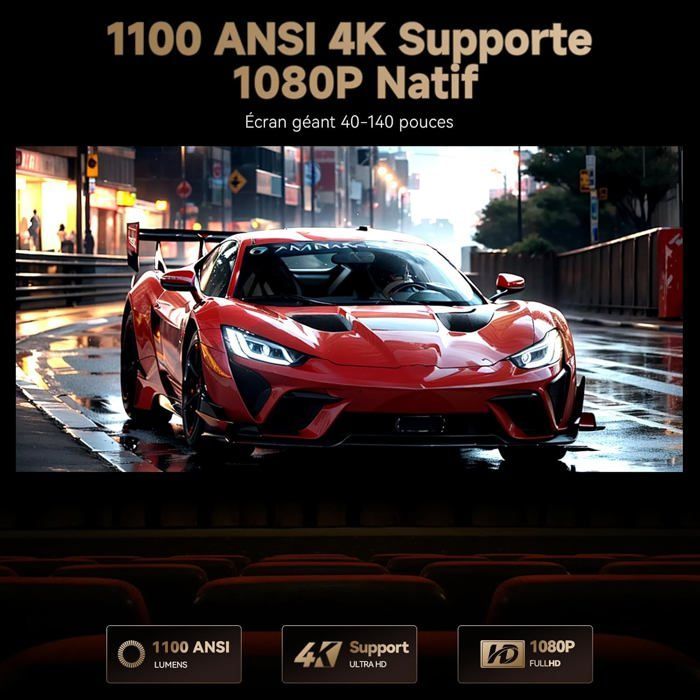 Projetor de vídeo 4K - Wanbo - X5 Pro - 1100 ANSI - Foco automático - Wi-Fi Bluetooth