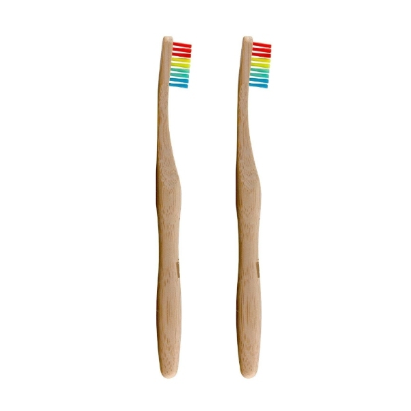 Confezione doppia di spazzolini da denti in bambù Dr Botanicals con arcobaleno