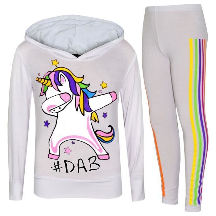 Conjunto deportivo de unicornio arcoíris para niñas - Manga larga - Edades 7-13