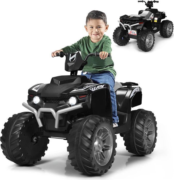 Quad eléctrico GOPLUS para niños de 3 a 7 años con 2 velocidades (2,8-5 km/h), faro, claxon y reproductor de MP3, arranque suave, color negro.
