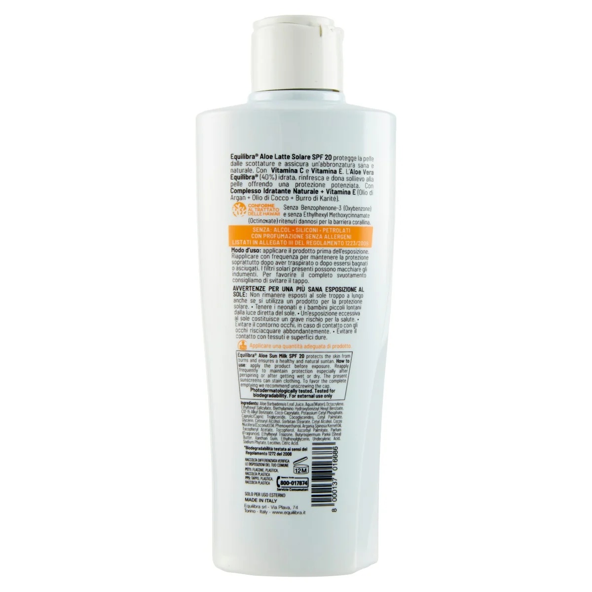 EQUILIBRA Loção Protetora Solar com Aloe Vera FPS 20 200 ml