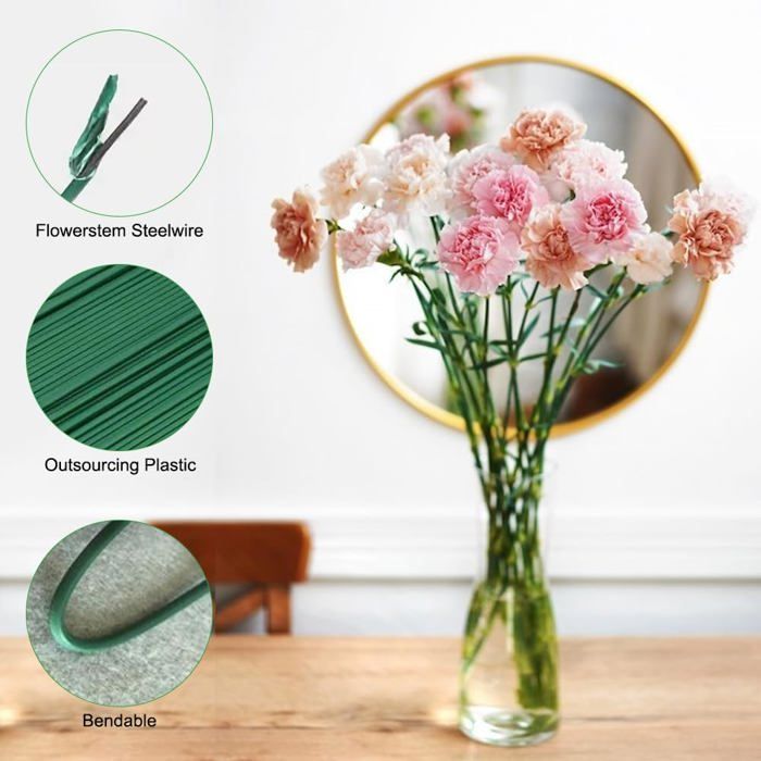 Steli di fiori artificiali verdi - 100 pezzi, 30 cm, decorazione bouquet da fiorista fai da te - Adatto per lavori artigianali, Etichetta