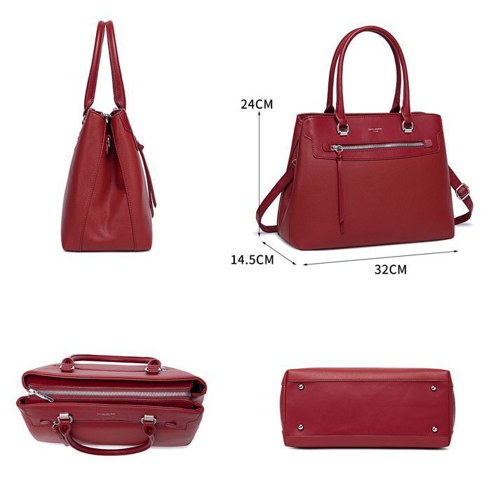 David Jones - Elegante borsa da donna - Borsa tote in ecopelle con tracolla - Scomparti multipli - Blu