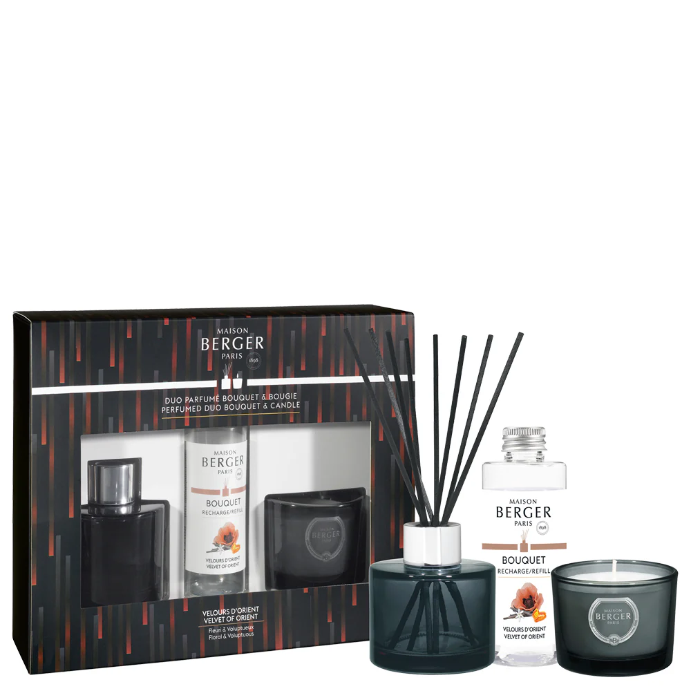 Bouquet Parfumé Cofanetto VARIATION Duo Mini Bouquet e Bougie Velours d'Orient - Diffusore di Profumo, Candela Profumata
