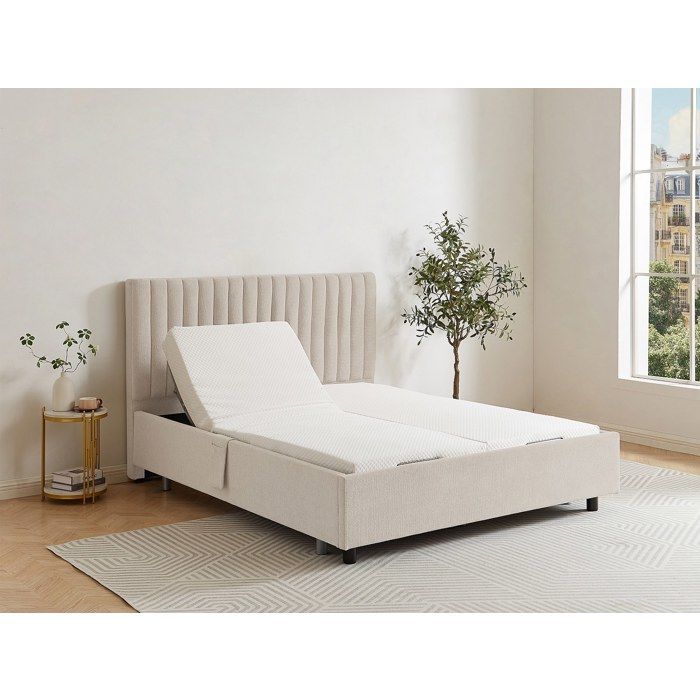 Base de cama eléctrica de relajación con elementos decorativos, 2 x 48 listones - 2 x 70 x 190 cm - Tela - Beige - NALU by YSMÉE
