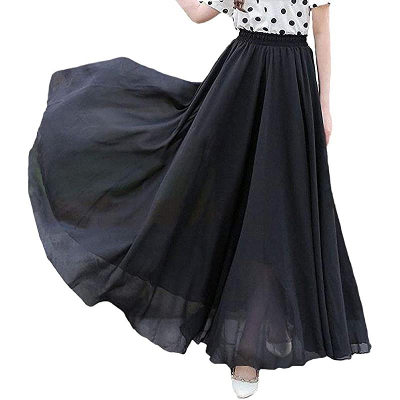 Gonna lunga maxi da donna in chiffon stile retrò, lunghezza alla caviglia, ideale per la spiaggia.