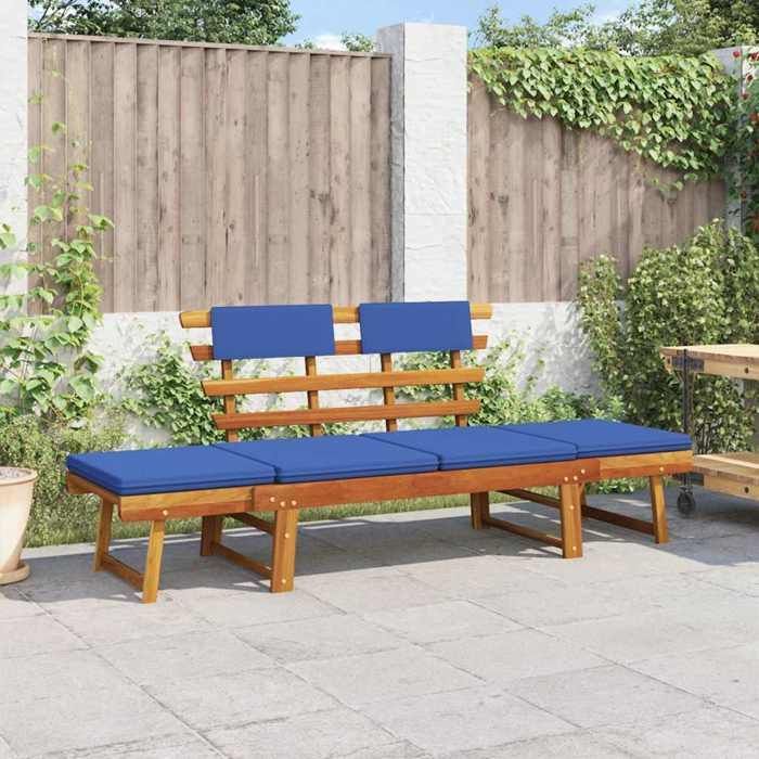 Banco de jardín 2 en 1 vidaXL con cojines, 190 cm, madera maciza de acacia.