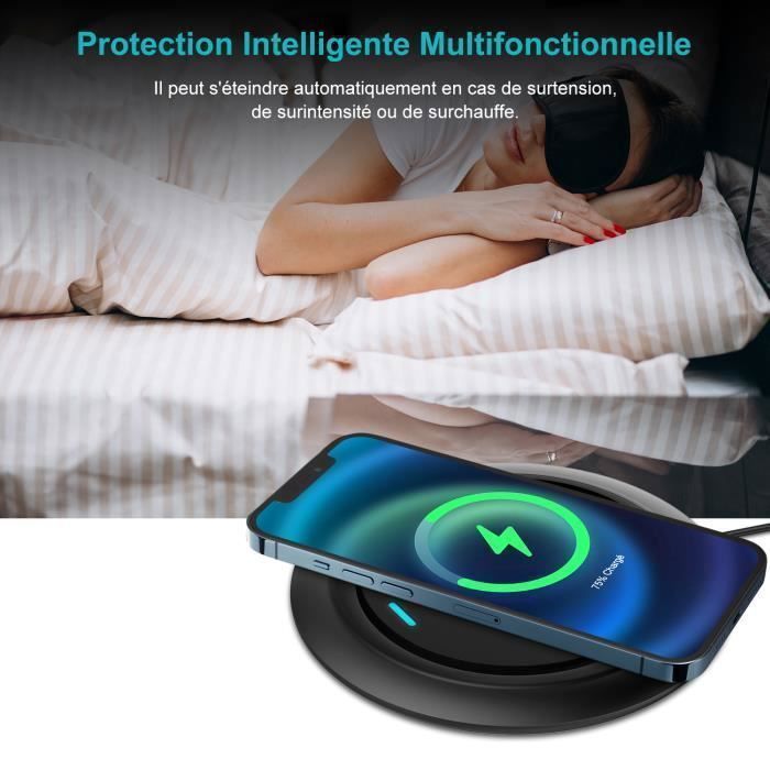 Cargador inalámbrico universal de 15 W, compatible con iPhone, Huawei y Samsung, con protección contra sobrecalentamiento y carga inalámbrica Qi.