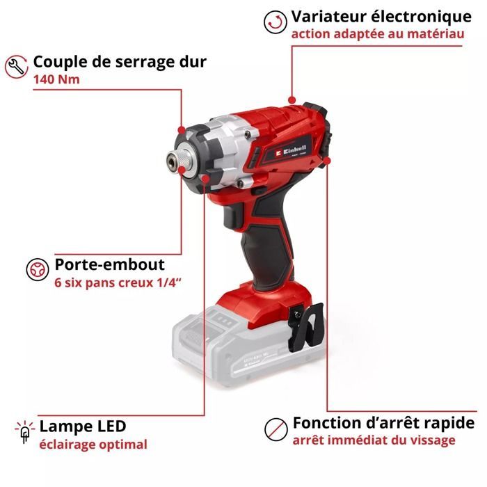 Atornillador de impacto inalámbrico Einhell TE-CI 18/1 Li - Solo PXC (18 V, 140 Nm de par). Se suministra sin batería ni cargador.