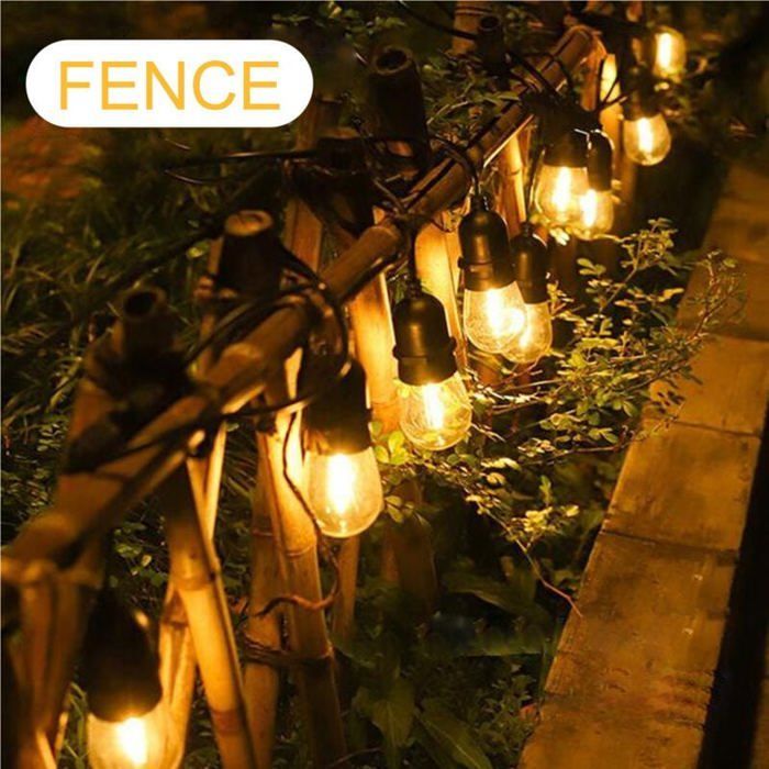 Guirlande Lumineuse Solaire 15m E12 IP44, 2200K Blanc Chaud pour Jardin/Terrasse/Arbres, Décoration Fête Extérieur