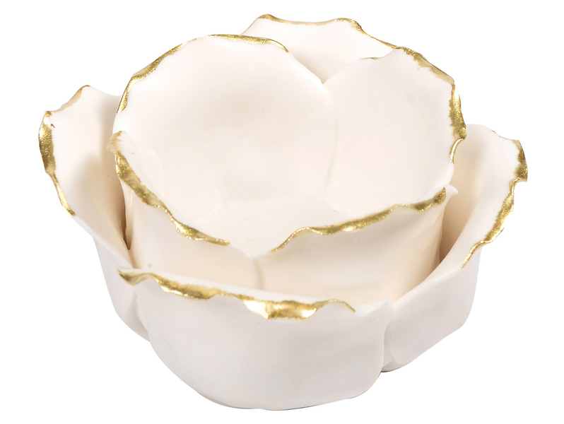 Świecznik ceramiczny Kwiat 5 cm biało-złoty