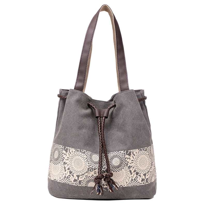 Sac à bandoulière femme en toile à cordon de serrage, imprimé dentelle de haute qualité, grande capacité, idéal pour les voyages.