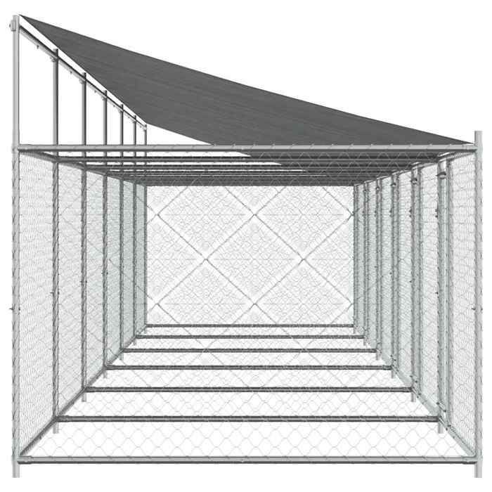 vidaXL Cage pour Chien avec Toit Portes, Chenil pour Chien, Maison pour Chien, Niche de Jardin Terrasse, Gris 12x2x2 m Acier 3209567