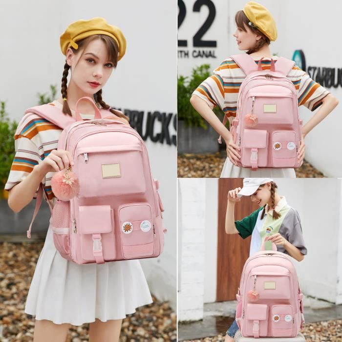 Mochila escolar infantil, de nailon impermeable, mochila portátil para la universidad para niños y niñas - Rosa