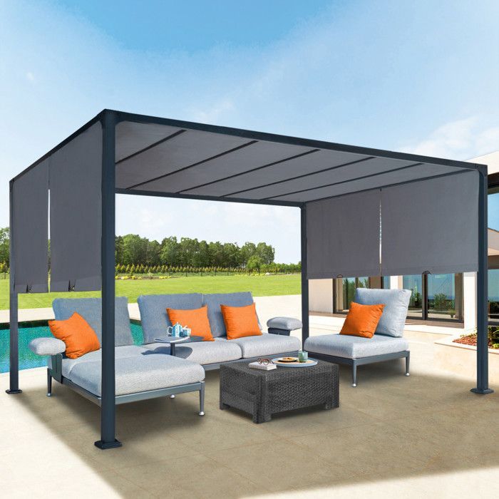 IDMARKET Pergola coulissante 2 pans 3x4 M belvédère de jardin toile gris anthracite