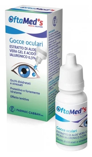 FARMAC-ZABBAN Oftamed Aloe Vera und Hyaluronsäure Tropfen 10 ml für trockene Augen