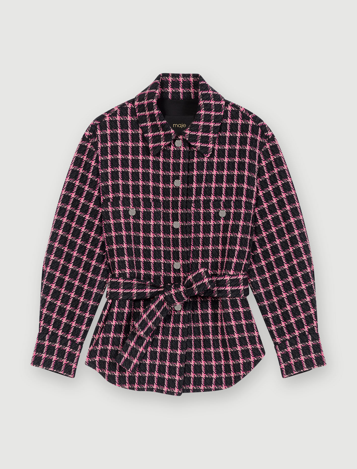 Tweed overhemd met riem - Fuchsia