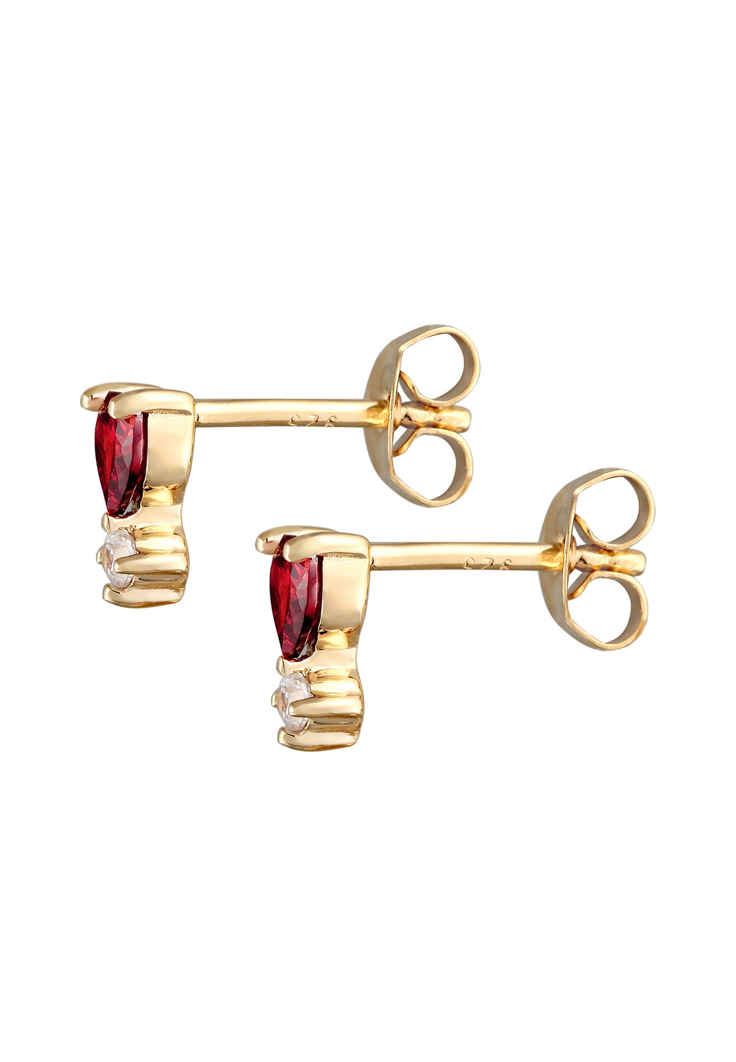 Elli Femmes Clous d'oreilles motif cœur amour avec zircon en argent sterling 925 plaqué or