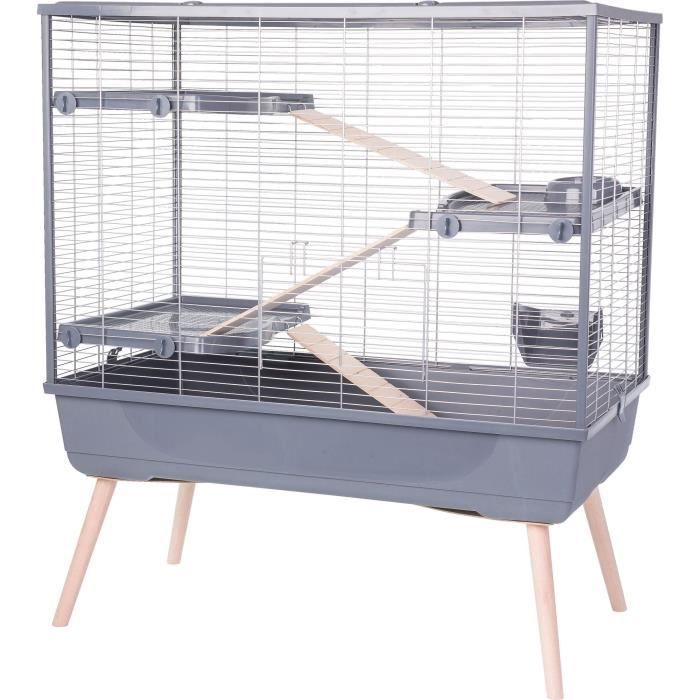 Gaiola elevada para roedores ZOLUX Neolife - 3 níveis para coelhos - 99 x 54 x 114 cm - Cinza