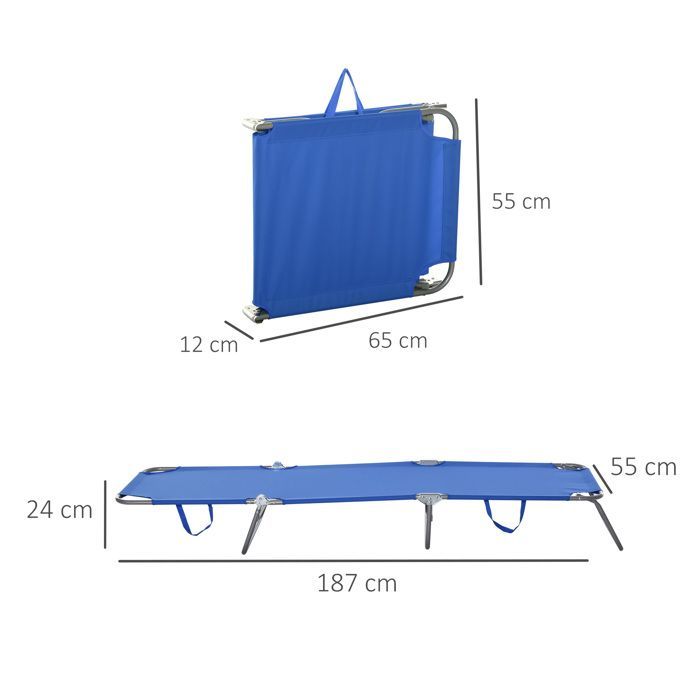 Outsunny - chaise longue - transat - Métal - 187x55x24cm - Bleu