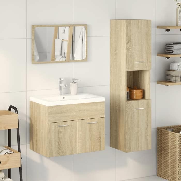 vidaXL 3-piece bathroom furniture set in Sonoma oak, bathroom cabinet, bathroom cupboard, furniture 3324993