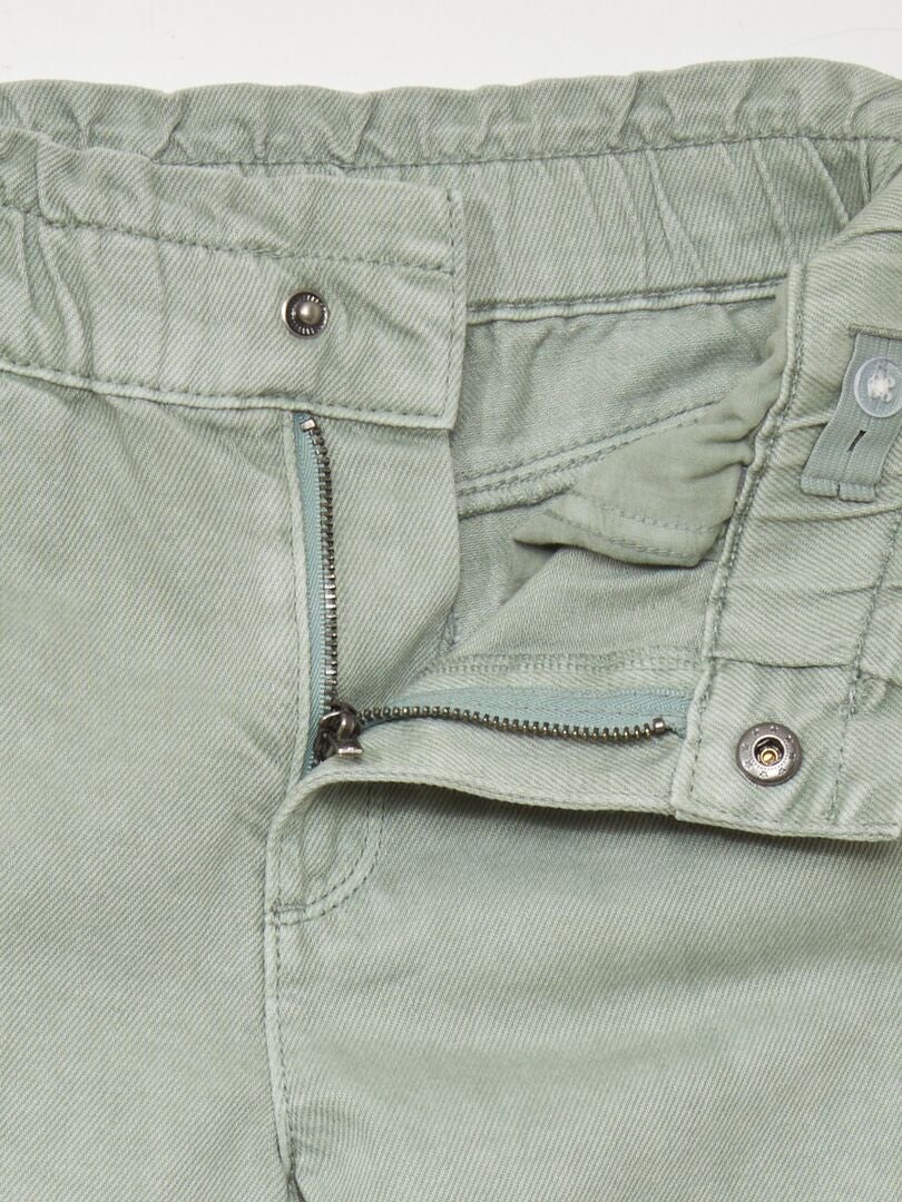 Calça jeans de cintura alta estilo paper bag - VERDE