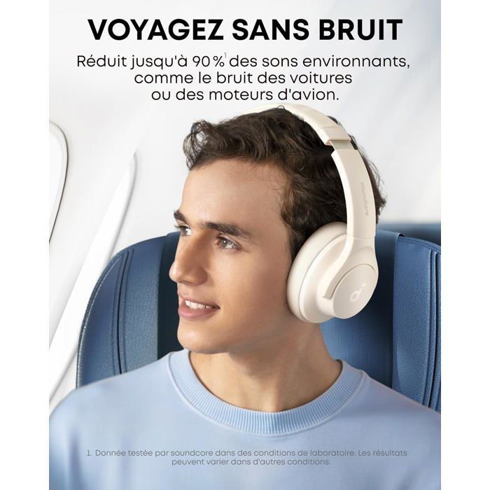 Q20I Casque Bluetooth Sans Fil Reducteur De Bruit Hybride Active By Anker, Casque,Basses Profondes,Personnalisation Via App Blanc