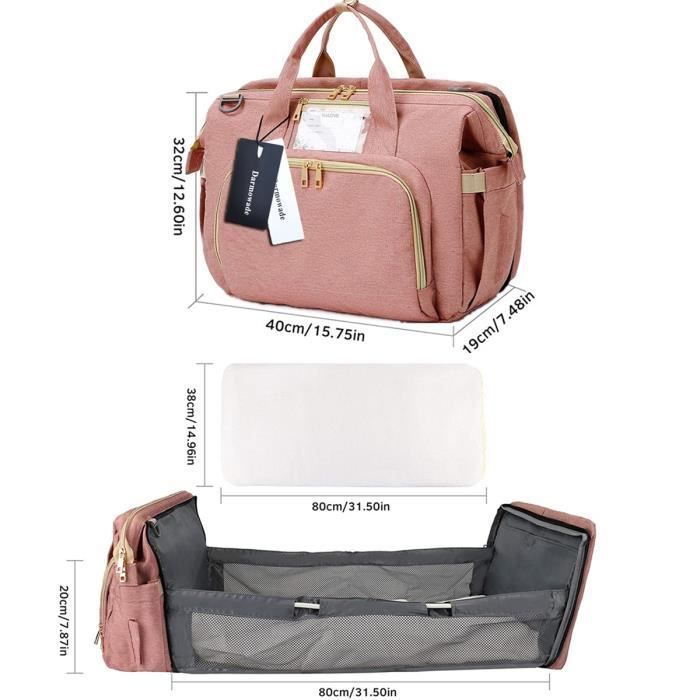 Sac de Messager à Langer pour Bébé, Grande Capacité Sac à Couches Imperméable Lit de Bébé Pliable de Voyage Sac de Voyage,Rose