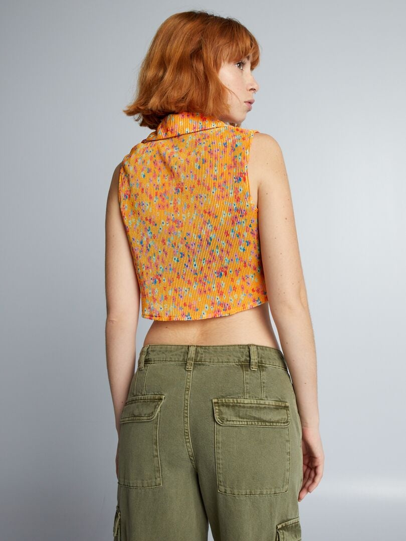 Top cropped com estampa floral - Laranja