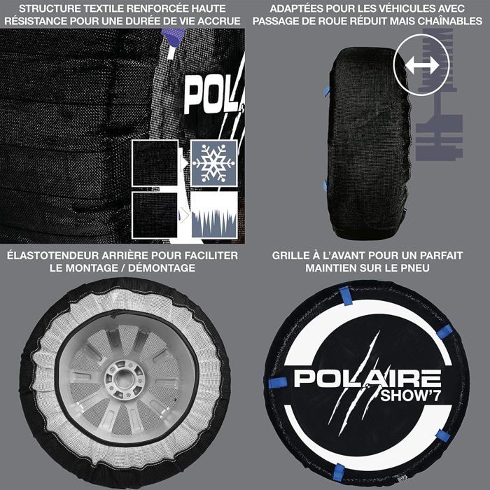 Polar SHOW 7 - Coppia di catene da neve tessili ad alta resistenza per veicoli commerciali leggeri e 4x4 - Tipo a calza