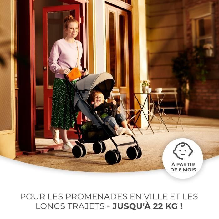 Poussette canne Kinderkraft Siesta Grey - Gris - Légère et compacte - Harnais 5 points et freins sur chaque roue