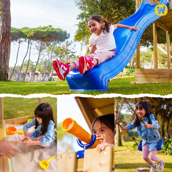 WICKEY TinyLoft Toddler Play Tower with Swing, Climbing Frame and Slide in Pastel Pink – 10-Year Warranty*