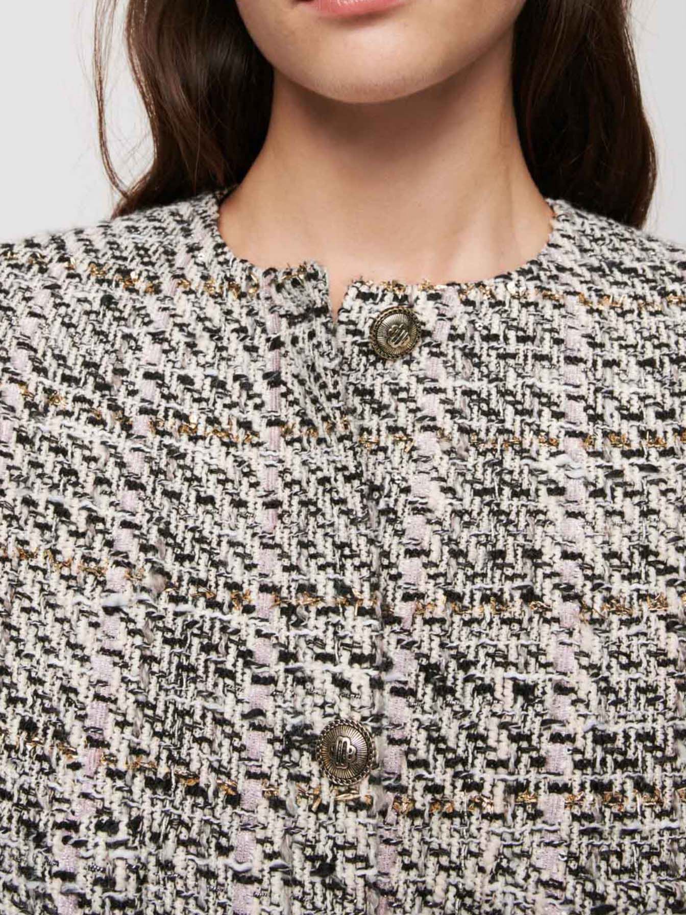 Jachetă din tweed contrastant - Roz deschis