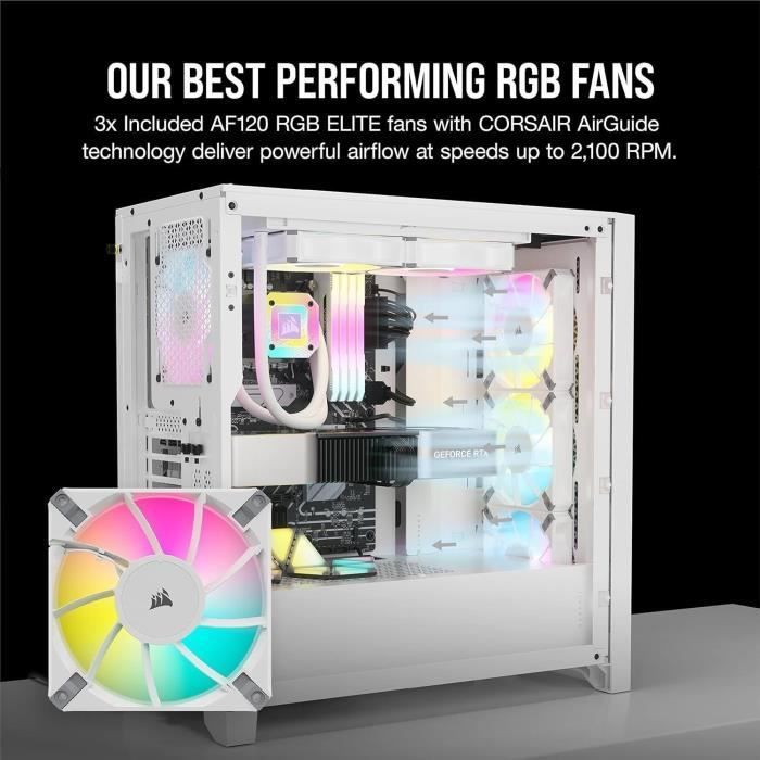 Boitier PC - CORSAIR - CC-9011241-WW - iCUE 4000D RGB AIRFLOW - Moyen-tour - 3 fans AF120 RGB ELITE - iCUE Lighting Node PRO - Blanc