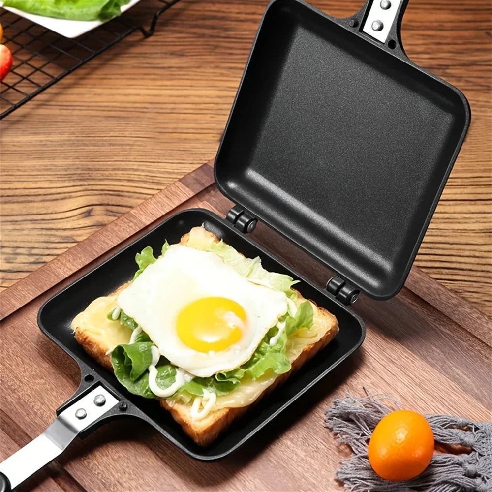 Poêle à frire double face antiadhésive, appareil à sandwichs grillés, poêle à griller réversible résistante à la chaleur avec poignée, ustensiles de barbecue pour le camping et les activités de plein air.