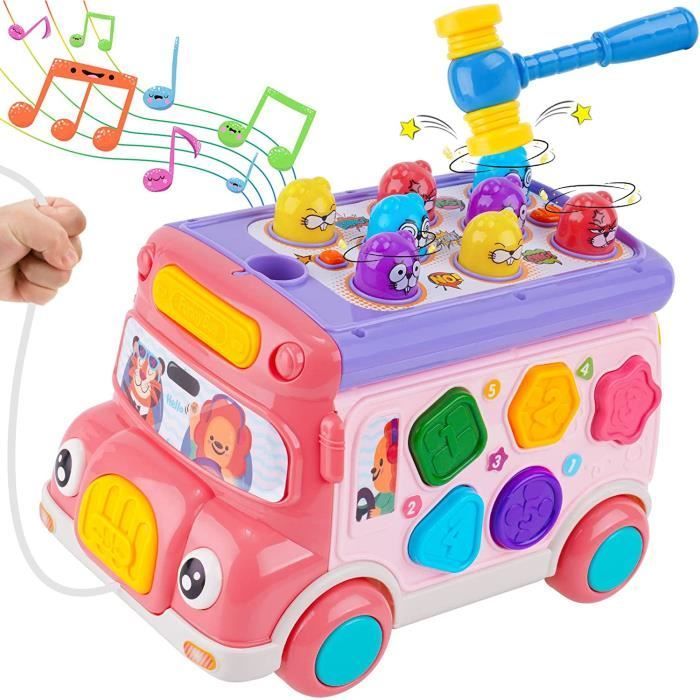 Jouet Camion Musicaux 8 en 1, Jeu de La Taupe, Jouet à Tirer Trieuse de Formes, Jouets D'activité pour Enfant Garçon Fille 1 2 3 Ans