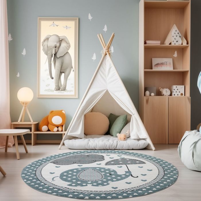 Tapis d'enfant - Marque - Éléphant nuage - Rectangle - Polypropylène - Bleu
