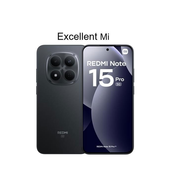 Smartphone Redmi Note 15 Pro 5G, 8 GB de RAM + 256 GB de almacenamiento, negro - Vendido por Excellent Mi - Versión europea - Cargador no incluido - Completamente nuevo