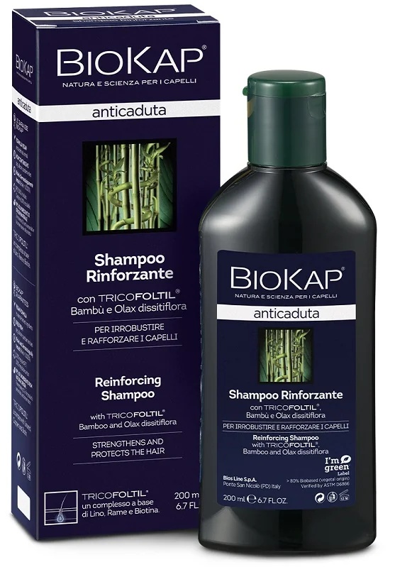 BIOKAP Shampooing fortifiant BioKap contre la chute des cheveux 200 ml avec Tricofoltil, bambou et Olax Dissitiflora